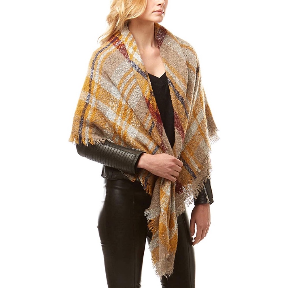 Blanket Scarf Western Yellow Plaid - Picture 3 of 10